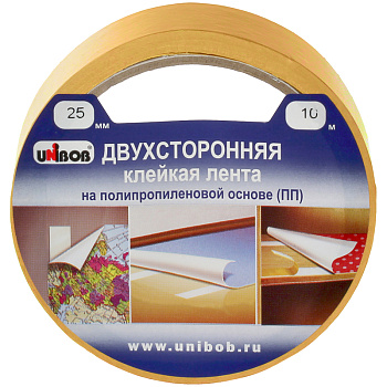 Клейкая лента двусторонняя 25мм*10м Unibob полипропилен 38915/221250,600852 Россия
