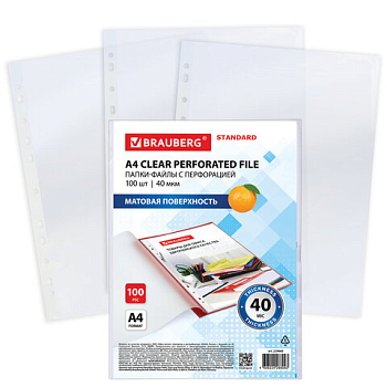 Папка-вкладыш с перфорацией BRAUBERG PREMIUM А4 40мкм матовая, 273008