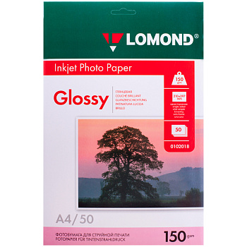Фотобумага А4 для стр. принтеров Lomond 150г/м2, 50л., односторонняя, глянцевая , 104560