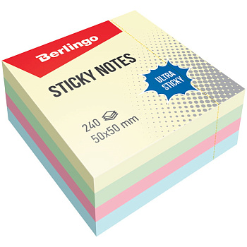 Блок самоклеящийся 50*50мм 240л Berlingo Ultra Sticky 4 пастель цвета 1/5 LSn_40101/287194