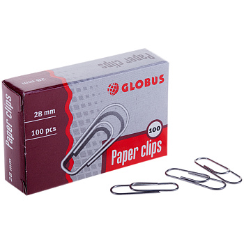 Скрепки 28мм 100шт "Globus", металические, карт. упак. С 28-100, 1/144, 075758