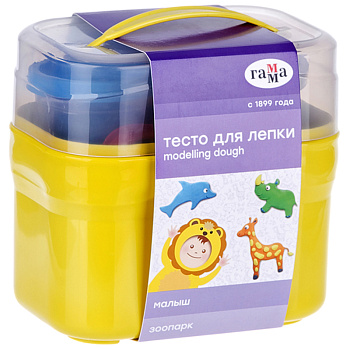 Тесто для лепки Гамма "Малыш Зоопарк" 04цв 240гр 5 формочек, пластиковый кейс, 302744