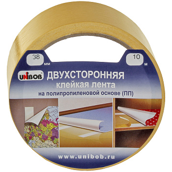Клейкая лента двусторонняя 38мм*10м Unibob полипропилен 38566/227969, 600017