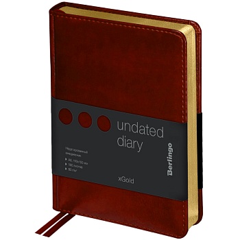 Ежедневник недатир A6 Berlingo "xGold" 160л кожзам, коричневый, 276431