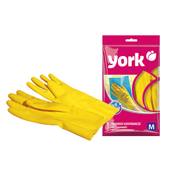 Перчатки резиновые "York" р-р "M" суперплотные, с х/б напылением, желтые, пакет с европод., 283288
