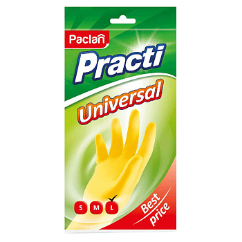 Перчатки резиновые "Paclan Practi Universal" р-р "L" желтые пакет с европодвесом 072415