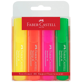 Текстовыделители Faber-Castell "46 Superfluorescent" 4 цветов, 1-5мм, 154604, 286175