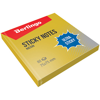 Блок самоклеящийся 75*75мм 80л Berlingo Ultra Sticky золотой неон LSn_39208, 323560