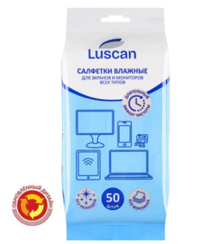 Чистящие салфетки Luscan для экранов, 50шт, влажные, м/уп, 1/20, 765899
