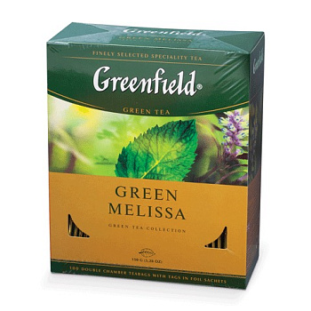 Чай GREENFIELD (Гринфилд) "Green Melissa", зеленый, с мятой, 100 х 1,5г, 457730, 620220, 195455