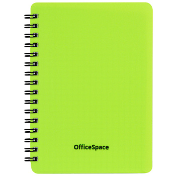 Записная книжка А6 60л., на гребне OfficeSpace "Neon", салатовая пластиковая обложка, 310419
