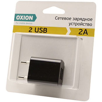 Зарядное устройство сетевое Oxion ACA-009, 2хUSB, 2А output, черный,270511