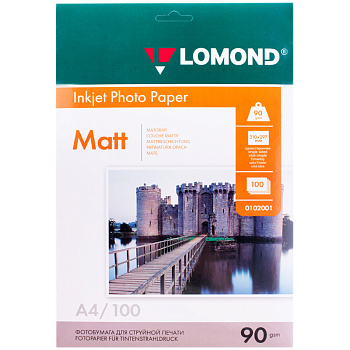 Фотобумага А4 для стр. принтеров Lomond 90г/м2 100л односторонняя, матовая, 027852
