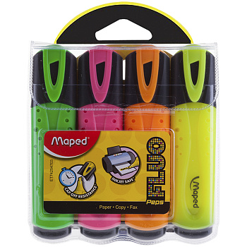 Текстовыделители Maped "Fluo Pep's Classic" 4 цвета, 1-5мм, ПВХ упак, 199936/742547