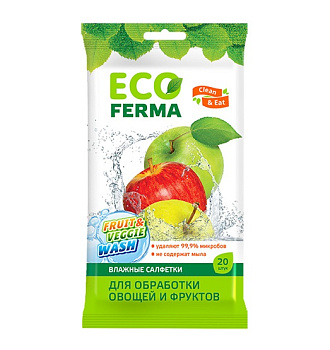 Влажные салфетки "ECO FERMA" (Эко ферма) №20 Антибактериальные 1/72 393328
