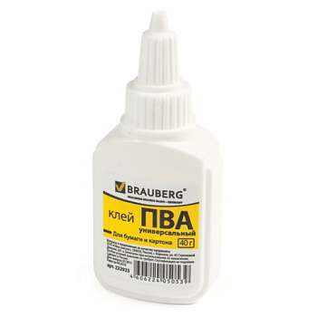 Клей ПВА 40гр BRAUBERG (бумага, дерево, картон), 1/70, 23