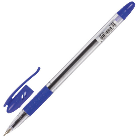 Ручка шариковая BRAUBERG "Glassy" 0,7мм синяя, масляная с грипом, корпус прозрачный, 142698