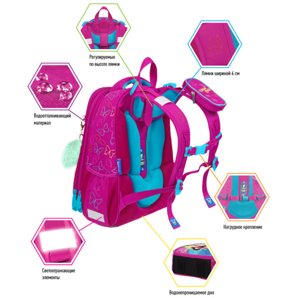 Ранец Berlingo Expert "Colorful butterfly" 37*28*16см, 2 отдел, 2 карм, анатом спинка RU06105 313305
