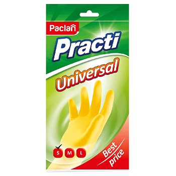 Перчатки резиновые "Paclan Practi Universal" р-р "S" желтые пакет с европодвесом 133298