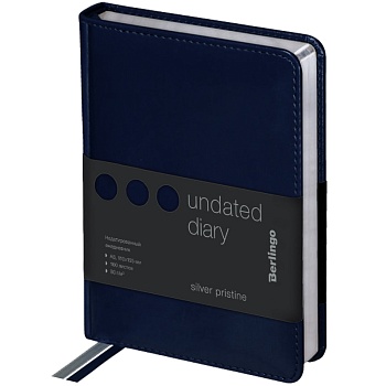 Ежедневник недатир A6 Berlingo "Silver Pristine" 160л кожзам, синий, 276439