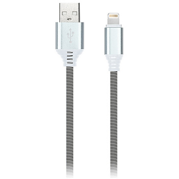 Кабель Smartbuy iK-512NS USB(AM) - Lightning(M) для Apple в оплетке 2A output 1м бел, черн, 321346