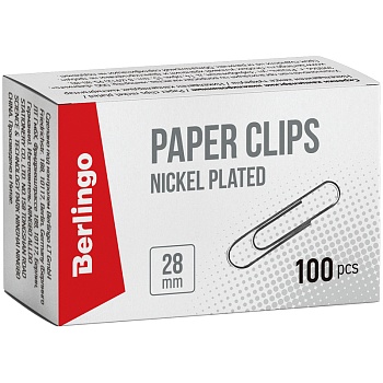 Скрепки 28мм 100шт "Berlingo", никелированные, карт. упак., BK2511, 1/10, 115998, Китай Скрепки 28мм 100шт "Berlingo", никелированные, карт. упак., BK2511, 1/10, 115998, Китай