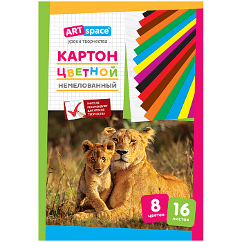 Картон цветной A4, ArtSpace, 16л., 8цв., немелованный, в папке,220682