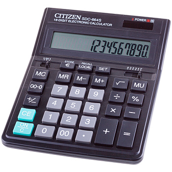 Калькулятор "CITIZEN" SDC-664S, 16 разрядов, двойное питание, 153*199*31 мм, черный, 146438