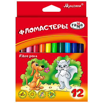 Фломастеры 12цв Гамма "Мультики". смываемые, картон, упак. европодвес, 286576, Италия