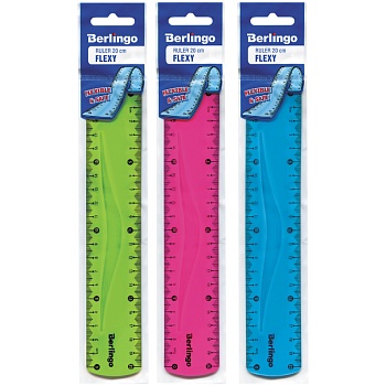 Линейка 20см Berlingo "Flexy", пластиковая, гибкая, ассорти, европодвес, 248749