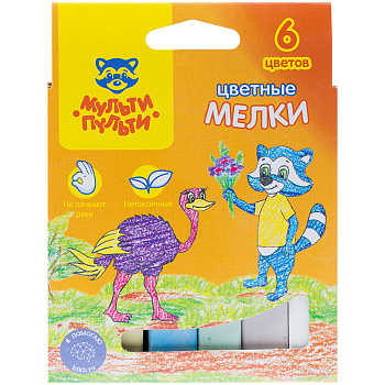 Мел цветной Мульти-Пульти набор 6шт. 6цветов квадратные для асфальта карт коробка  243128
