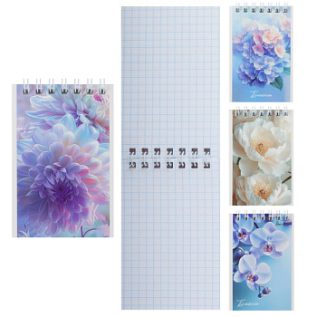 Блокнот А7 40л на гребне КОКОС "Цветы", 252782