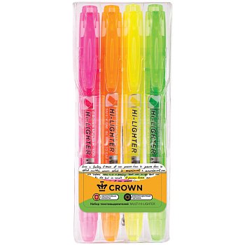 Текстовыделители Crown "Multi Hi-Lighter", (4 цвета), 1-4мм,1/36, 207925