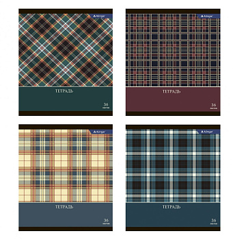 Тетрадь А5 36л линия, Alingar "Шотландская клетка", скрепка, AL8749