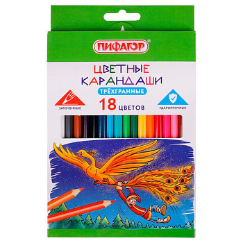 Карандаши 18 цветов "ПИФАГОР Сказки", классические, заточенные, картон. упак, 181822