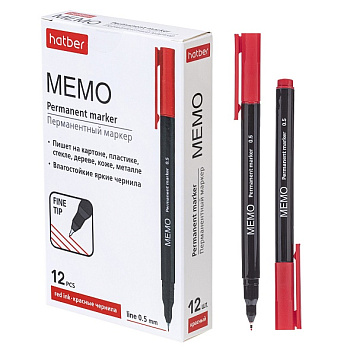 Маркер перманентный Hatber Memo красный 0,5мм пулевидный 1/12, 072611