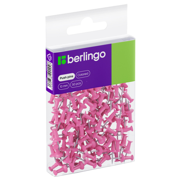 Кнопки силовые Berlingo, 50шт., розовые, пласт. упак., PN5030c, 301700