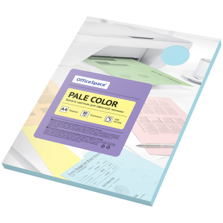 Бумага цветная OfficeSpace "Pale Color", А4, 80г/м², 100л., (голубой), 315728