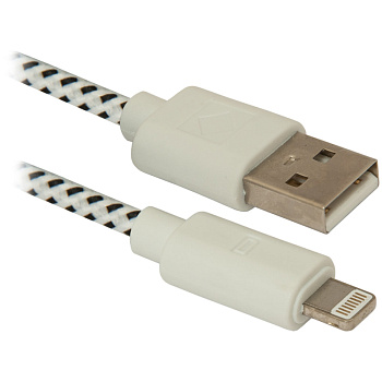 Кабель Defender ACH01-03T USB(AM) - Lightning(M), для Apple, в оплетке, 1м, белый, 270538