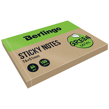 Блок самоклеящийся 76*51мм 100л Berlingo "Green Series"крафтовая бумага,LSn_42051,338490