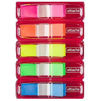 Закладки-флажки Attache 12мм *45, 5цв по 25л пластиковые РЕТ-01,166746
