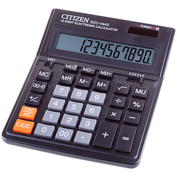 Калькулятор "CITIZEN" SDC-444S, 12 разрядов, 2-ое питание, 153*199*31 мм, черный, 118840