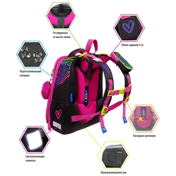 Ранец Berlingo Expert "Neon Zebra" 37*28*16см, 2 отделения, 2 кармана, анатомическая спинка, 313314