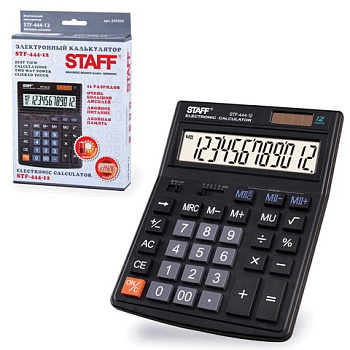 Калькулятор "STAFF" STF-444-12, 12 разрядов, двойное питание, 199х153мм, 250303