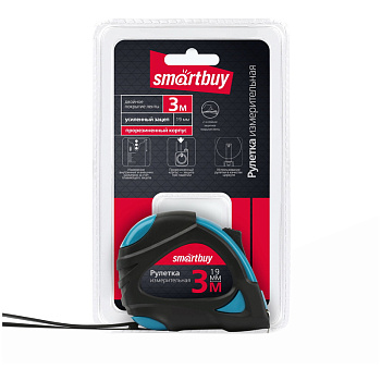 Рулетка 3м*19мм Smartbuy прорезинненный корпус 2 фиксатора усиленный зацеп SBT-MTP-319P2/291784