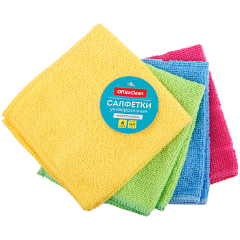 Салфетки универсальные OfficeClean микрофибра 25*25см, 4шт в упак. европод., 304812