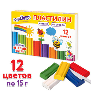 Пластилин мягкий ЮНЛАНДИЯ "ВЕСЕЛЫЙ ШМЕЛЬ", 12 цветов, 180 г, СО СТЕКОМ, 106672 Пластилин мягкий ЮНЛАНДИЯ "ВЕСЕЛЫЙ ШМЕЛЬ", 12 цветов, 180 г, СО СТЕКОМ, 106672