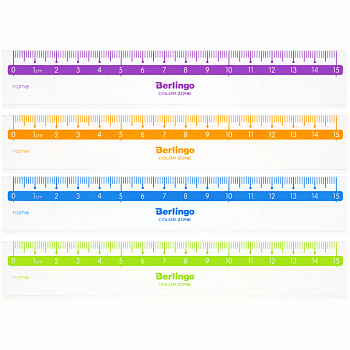Линейка 15см Berlingo "Color", пластиковая, европодвес, 271111