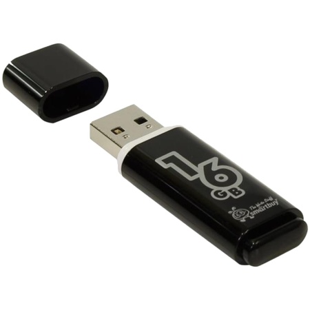 Носитель информации 16GB, Smart Buy "Glossy" , USB 2.0 Flash Drive, черный, 230851
