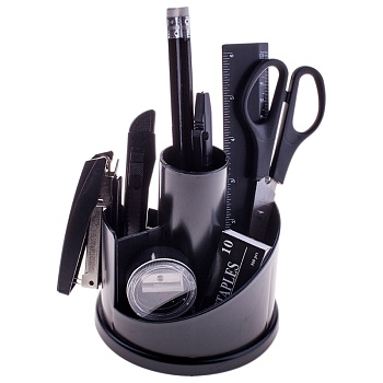 Подставка-органайзер (КАНЦ. НАБОР) OfficeSpace "Русские горки" 12 предм, вращ. черный, 205595